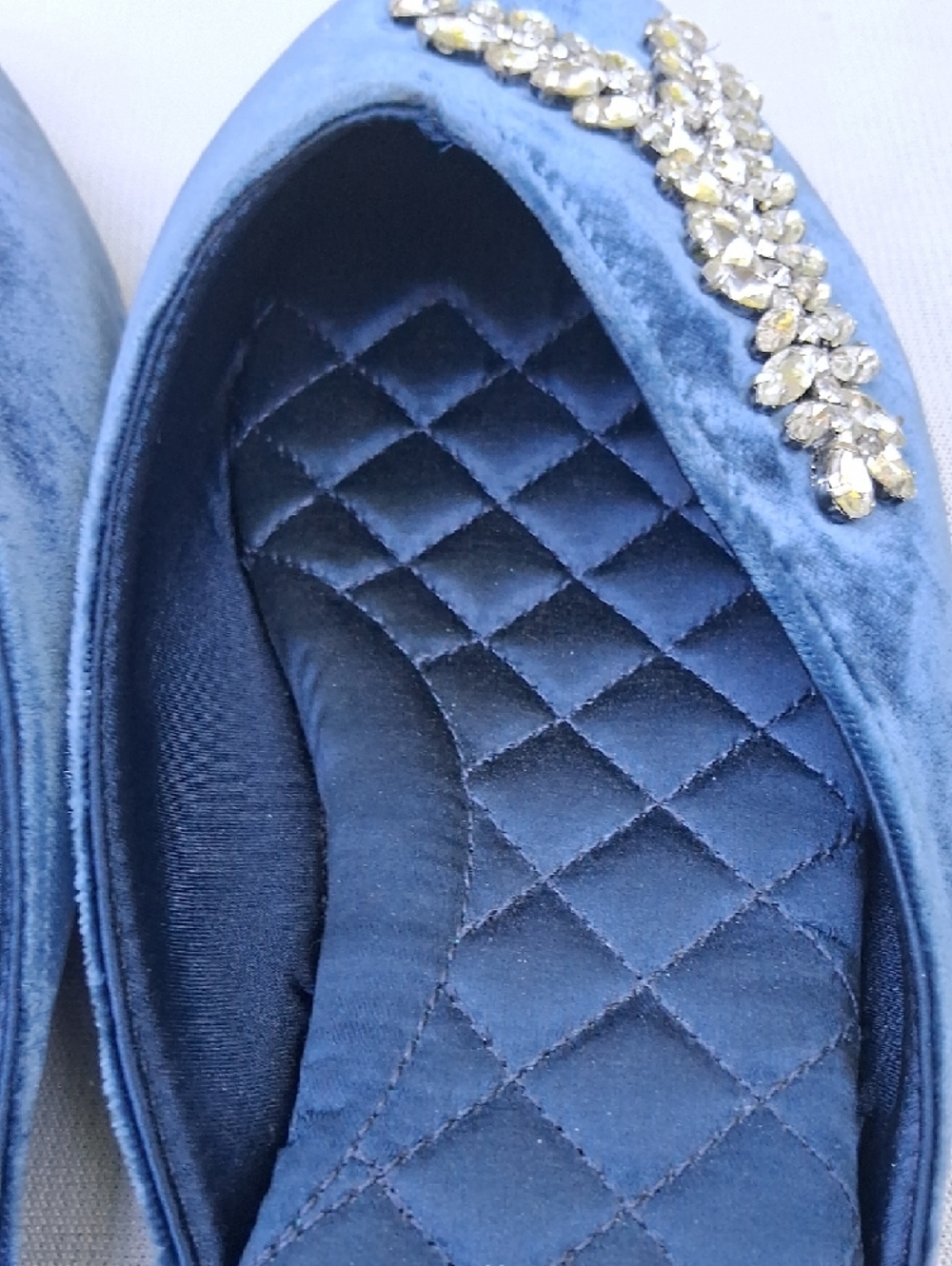 Birdies Deep Blue Velvet Crystal-Embellished Pointed Mules - Picture 15 of 16